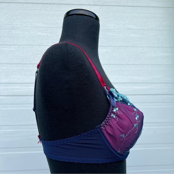 Aubade Embroidered Demi Bra in Blue and Pink, 34C - Picture 2 of 13